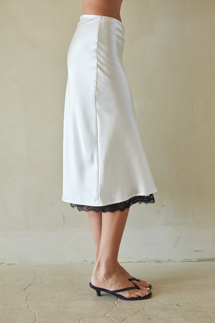 Amberlyn Satin Lace Midi Skirt