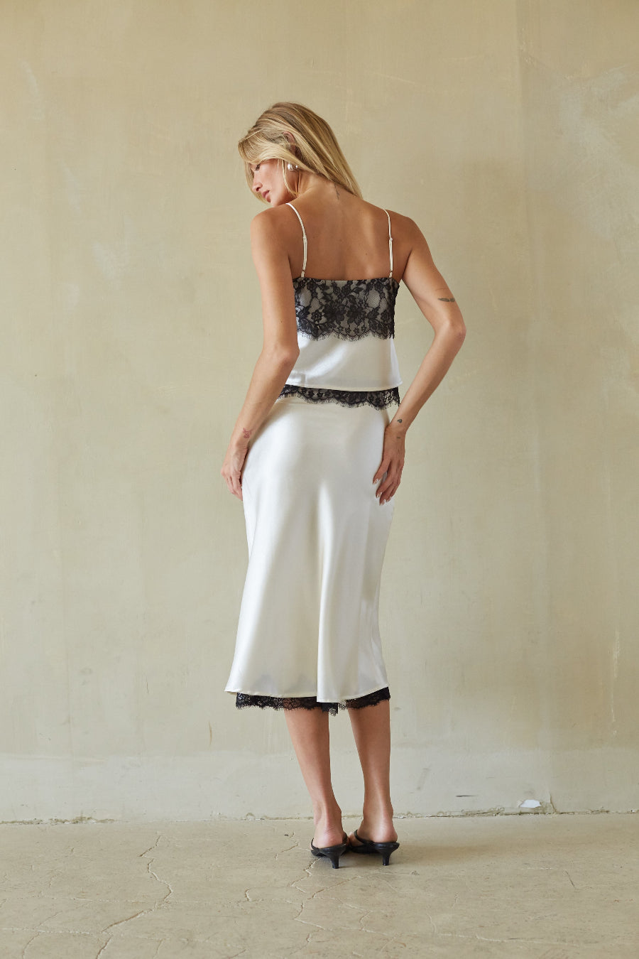 Amberlyn Satin Lace Midi Skirt