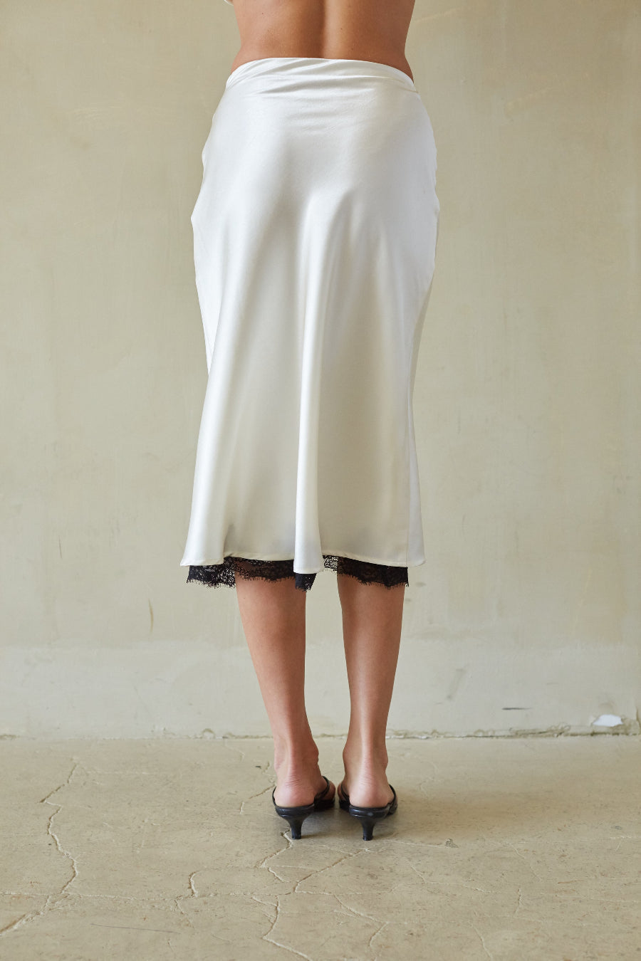 Amberlyn Satin Lace Midi Skirt