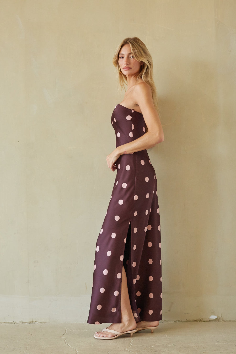 Bronwyn Satin Polka Dot Maxi Dress