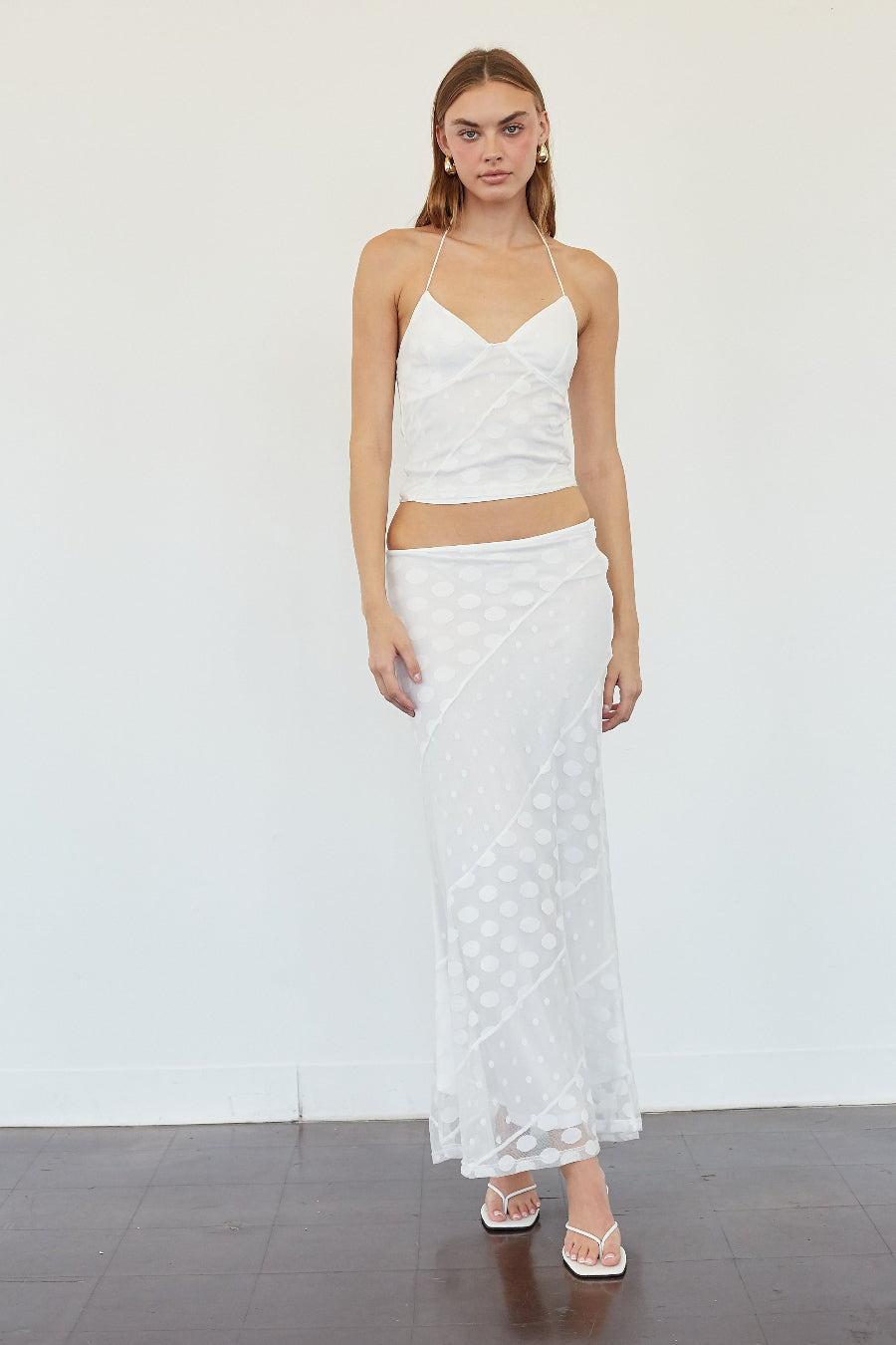 Bea Polka Dot Mesh Maxi Skirt