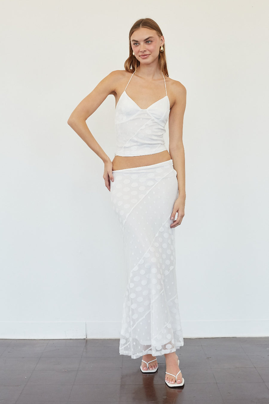 Bea Polka Dot Mesh Maxi Skirt
