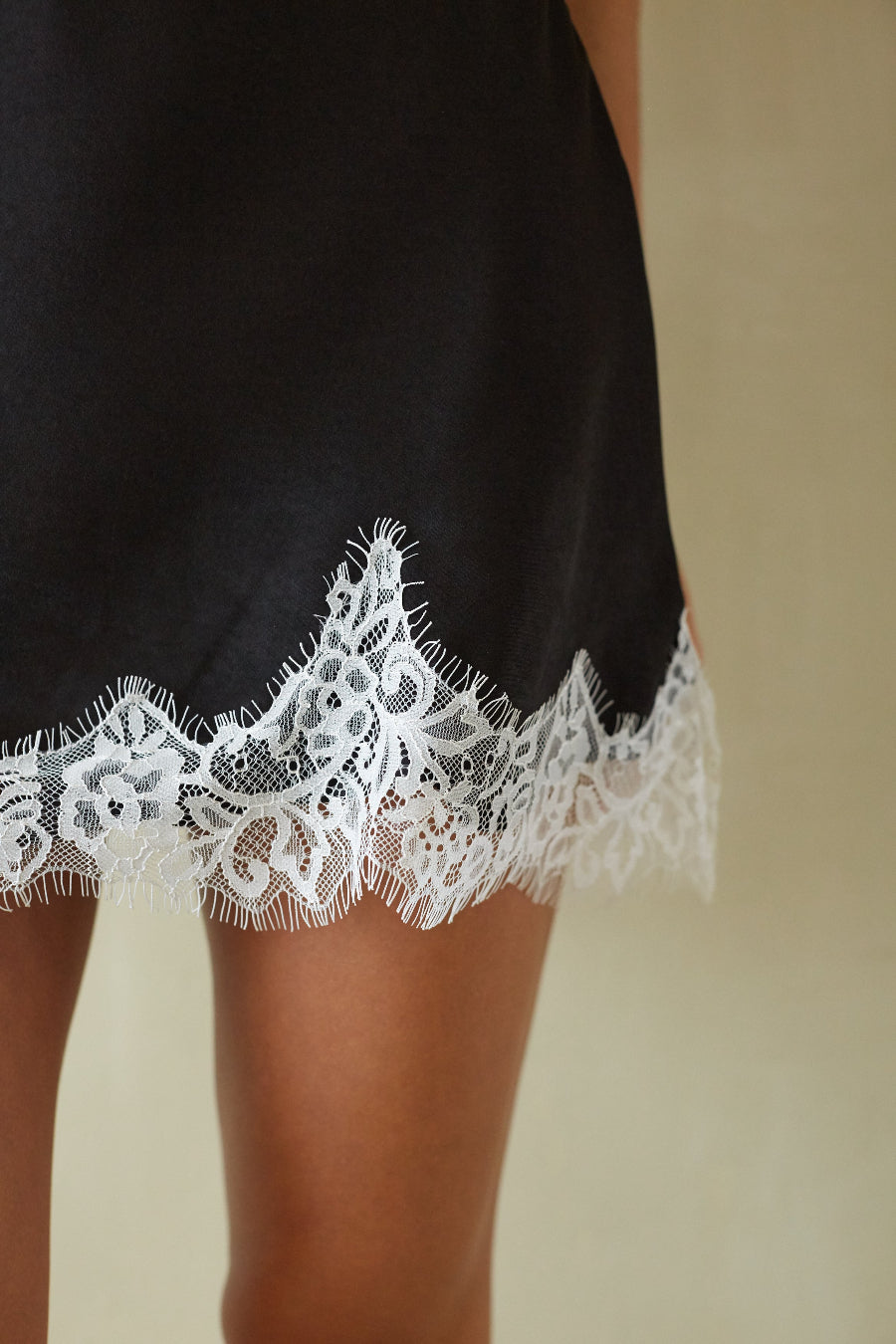 Cecilie Satin Lace Detail Mini Dress