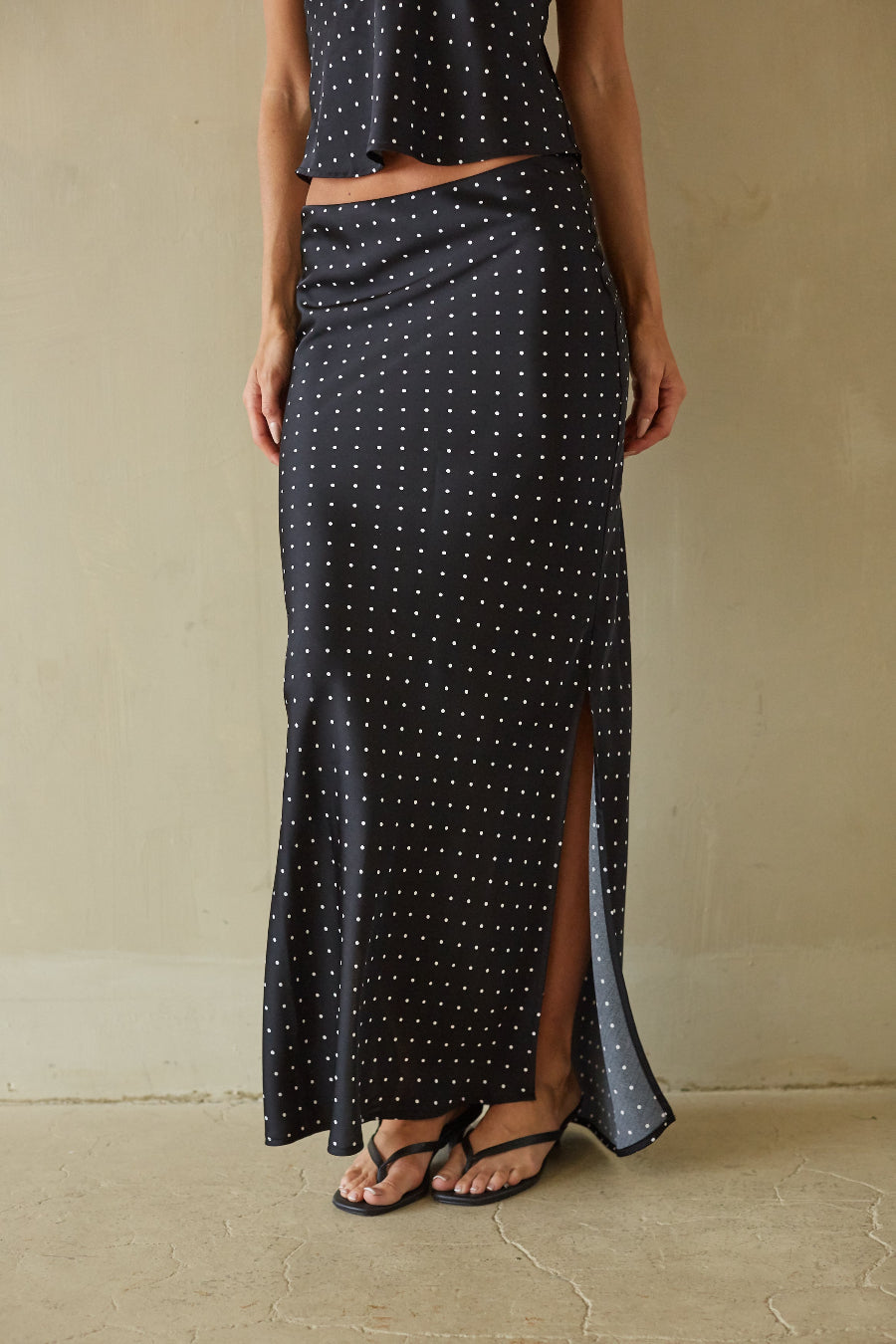 Demi Satin Polka Dot Maxi Skirt