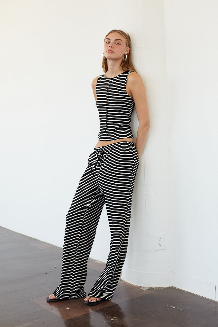 Gigi Button Up Ribbed Striped Top