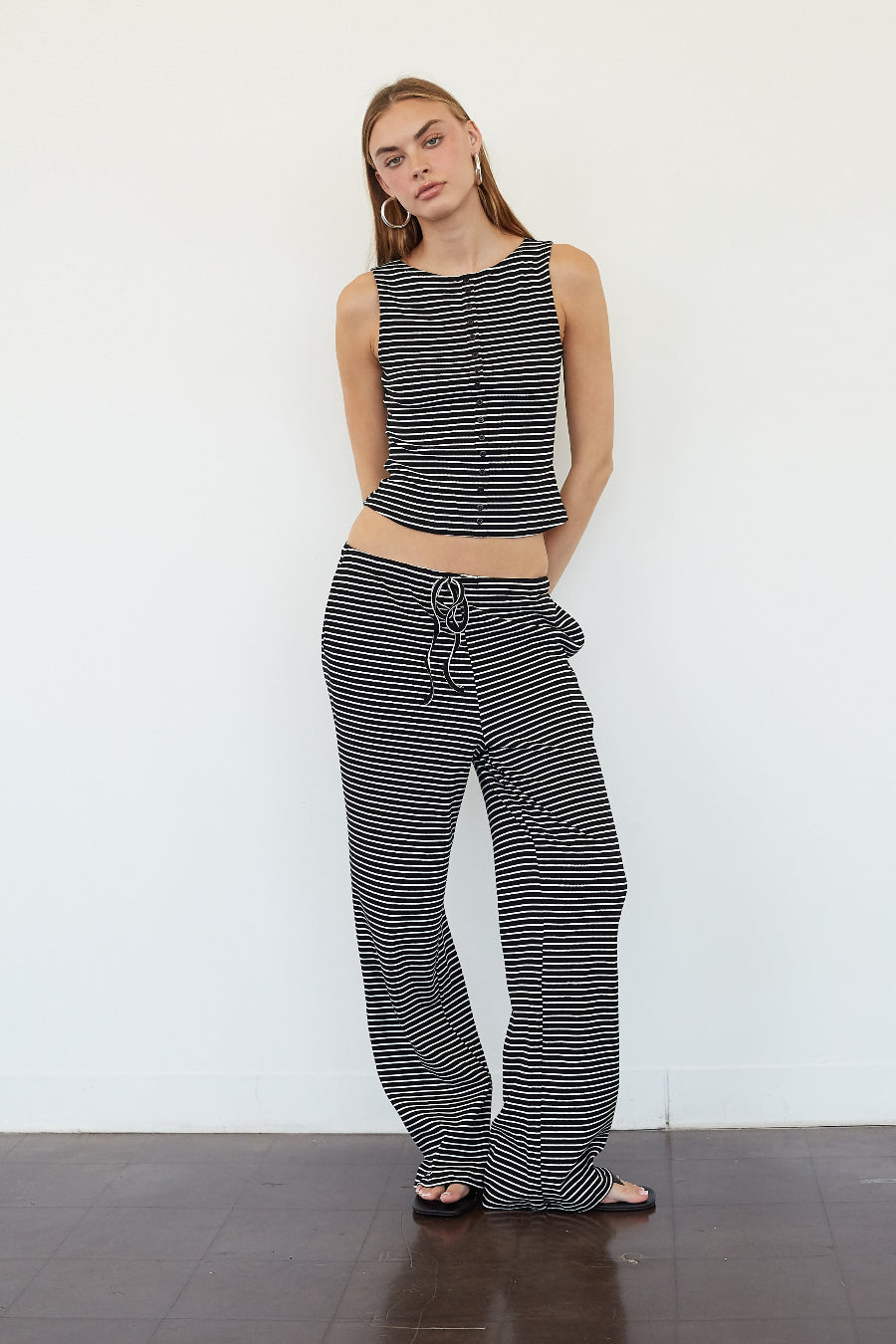 Gigi Drawstring Ribbed Striped Pant