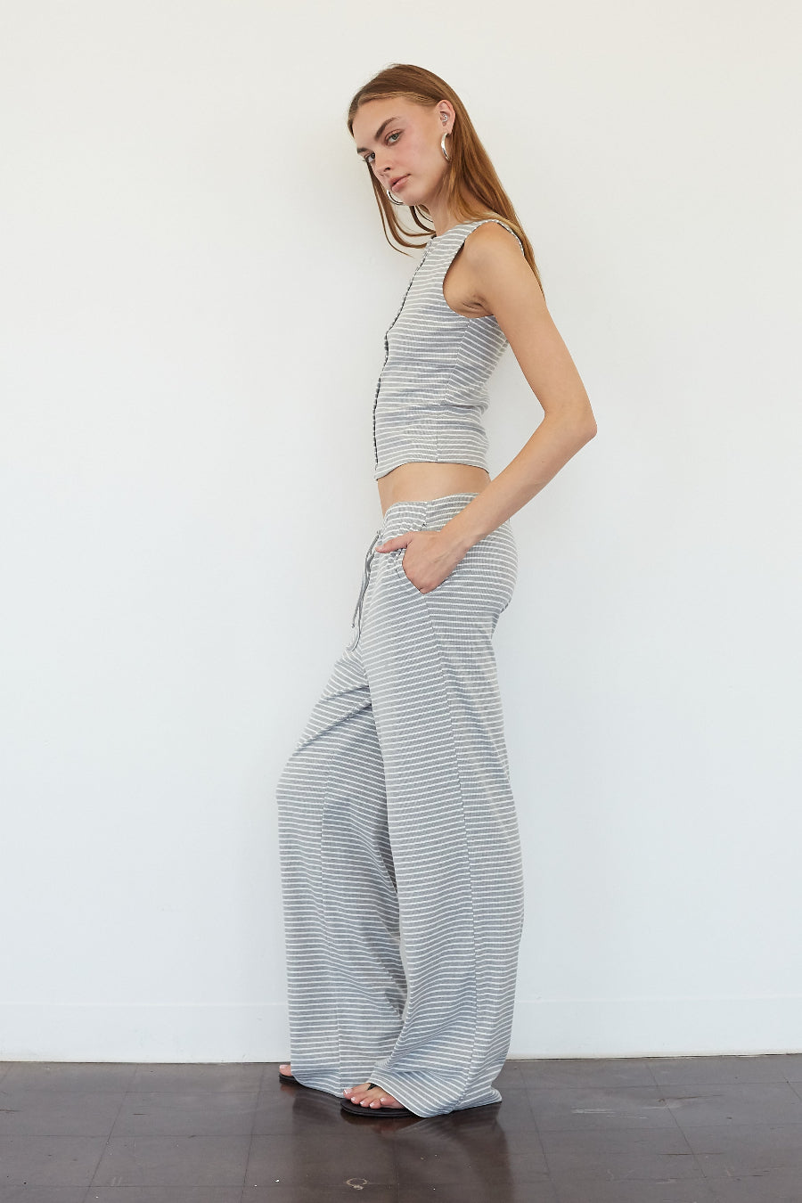 Gigi Drawstring Ribbed Striped Pant