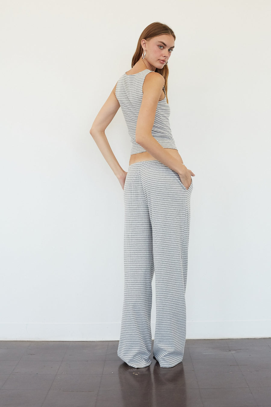 Gigi Button Up Ribbed Striped Top