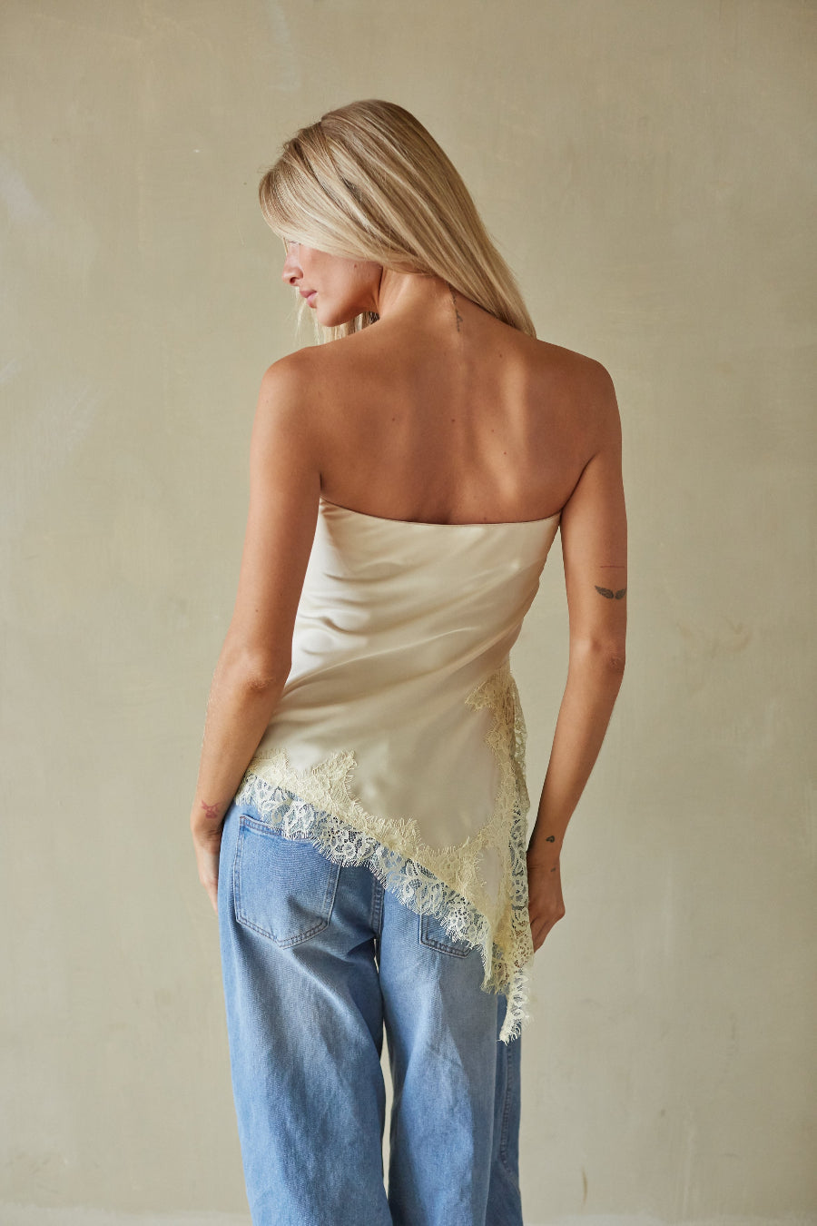 Marissa Lace Trim Asymmetrical Top