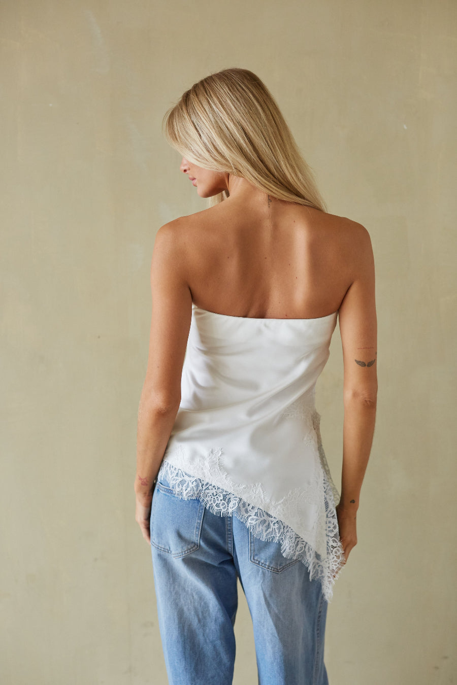 Marissa Lace Trim Asymmetrical Top