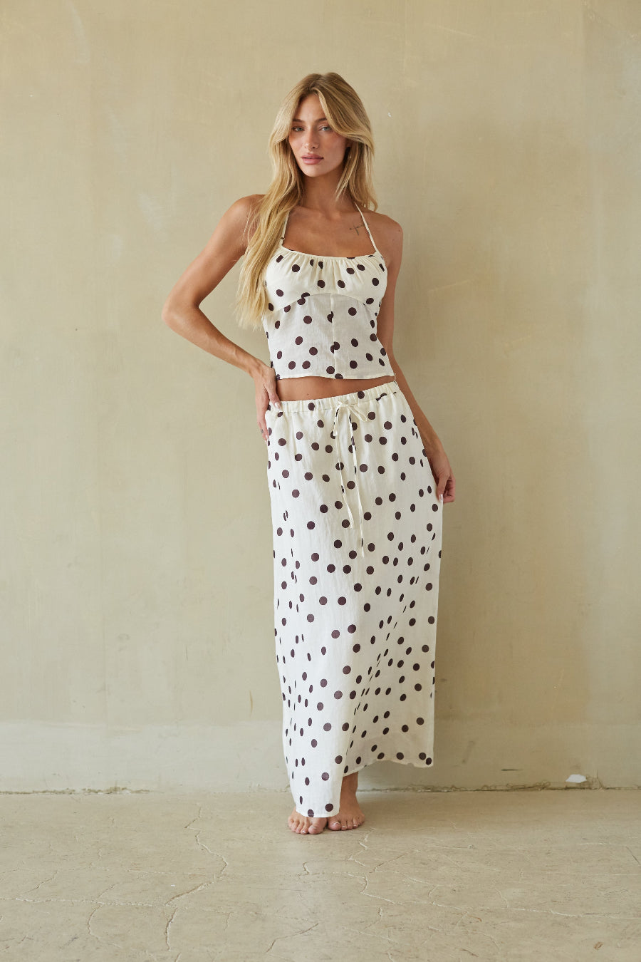 Rini Polka Dot Linen Maxi Skirt