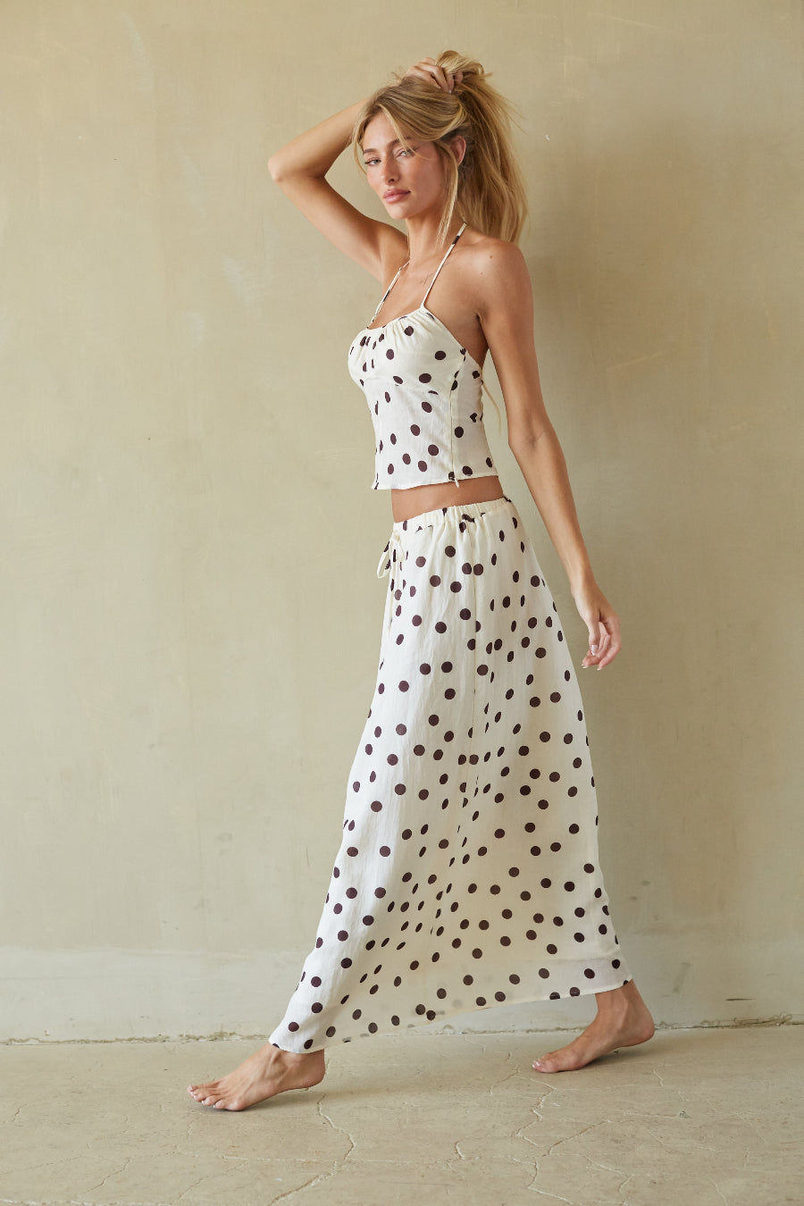 Rini Polka Dot Linen Halter Top