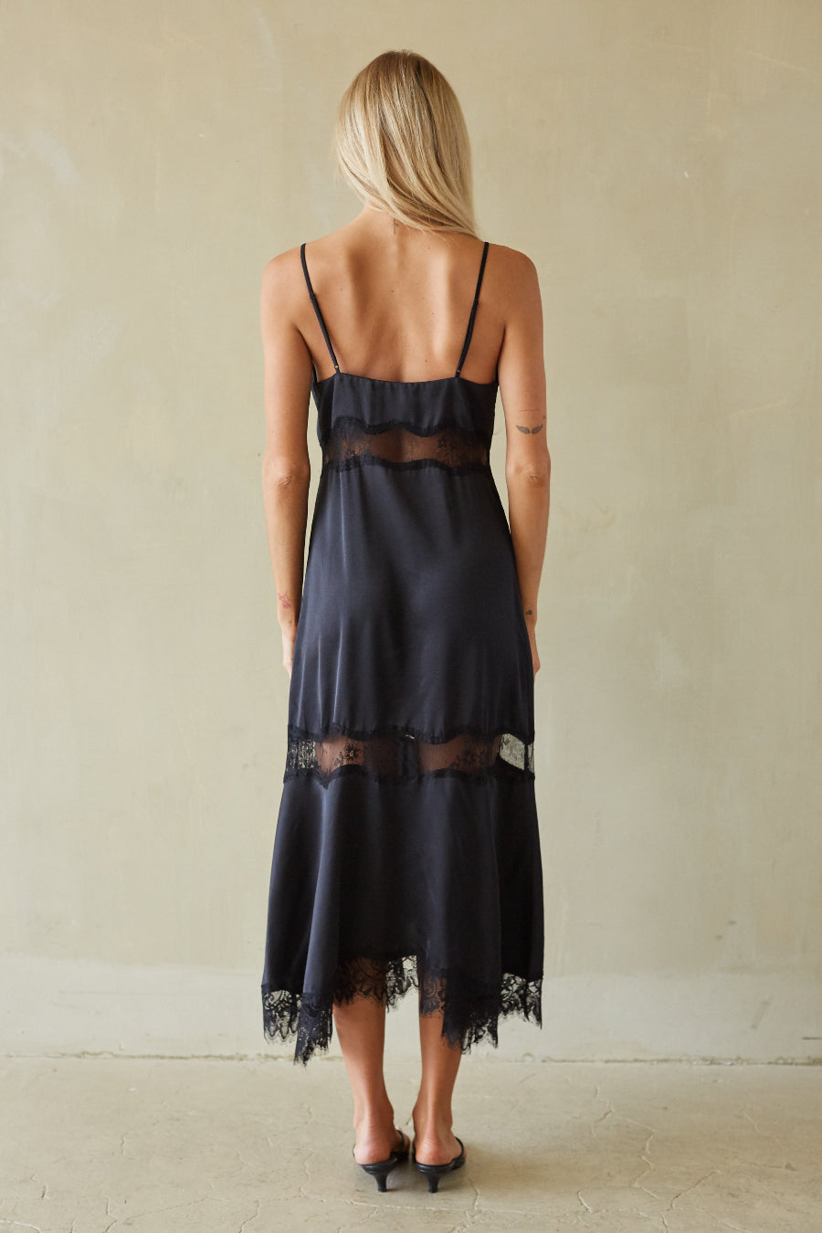 Val Lace Satin Slip Midi Dress
