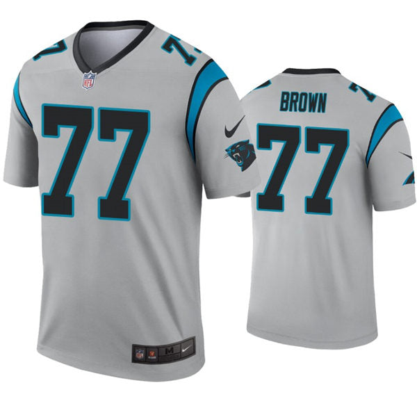 Mens Carolina Panthers #77 Deonte Brown Nike Grey Inverted Legend Jersey