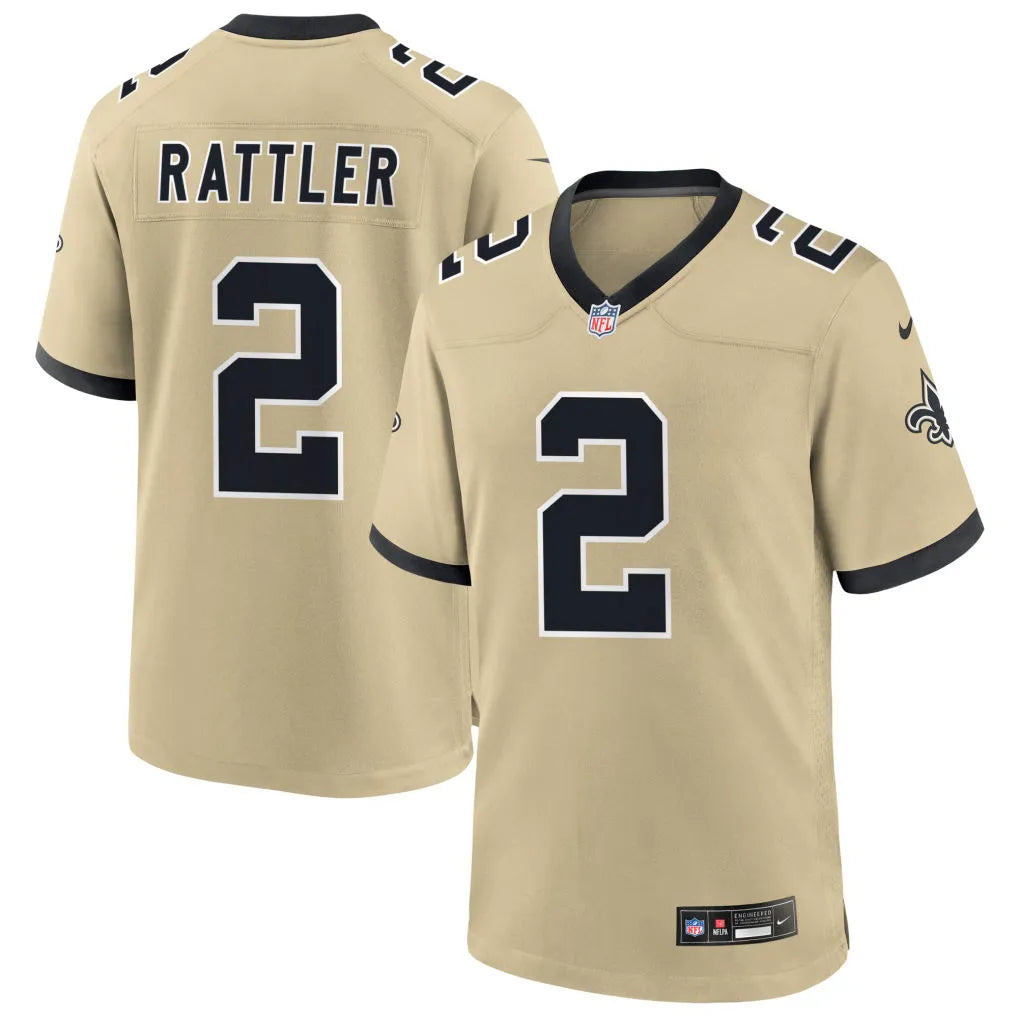 Mens New Orleans Saints #2 Spencer Rattler Nike Gold Gameday Golds Alternate F.U.S.E. Limited Jersey